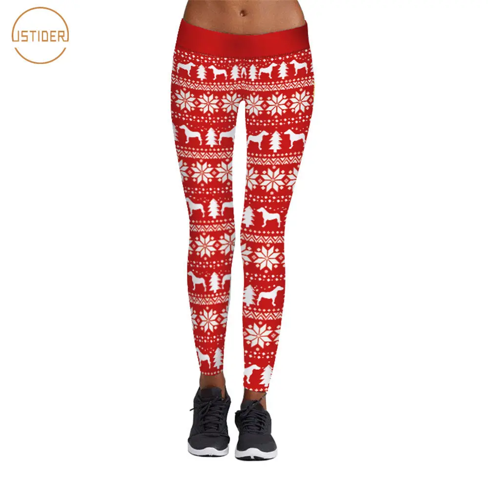 ISTider 3D Christmas Snowflake and Deer Printing Red/Green/Black Legging Capri Women Skinny Pencil Pants Sexy Fitness Leggings