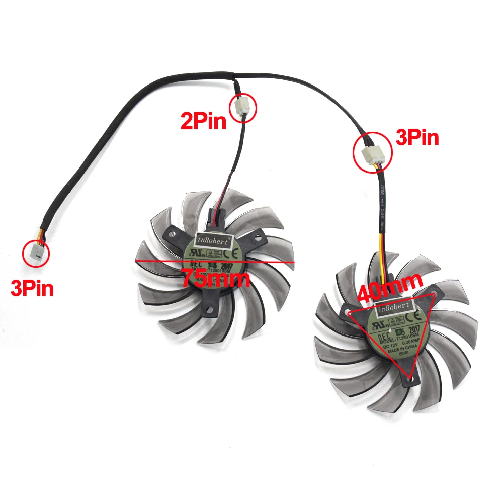 2pcs//lot T128010SM 75mm DC 12V 0.20A Graphics Card Fan Replacement For GIGABYTE Video Cards Cooling 2pcs//lot