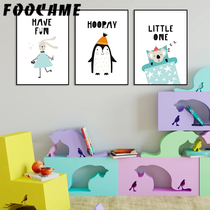 

FOOCAME Unicorn Elephant Penguin Animal Wall Art Nursery Nordic Poster Print Child Canvas Painting Kids Room Decoration Pictures