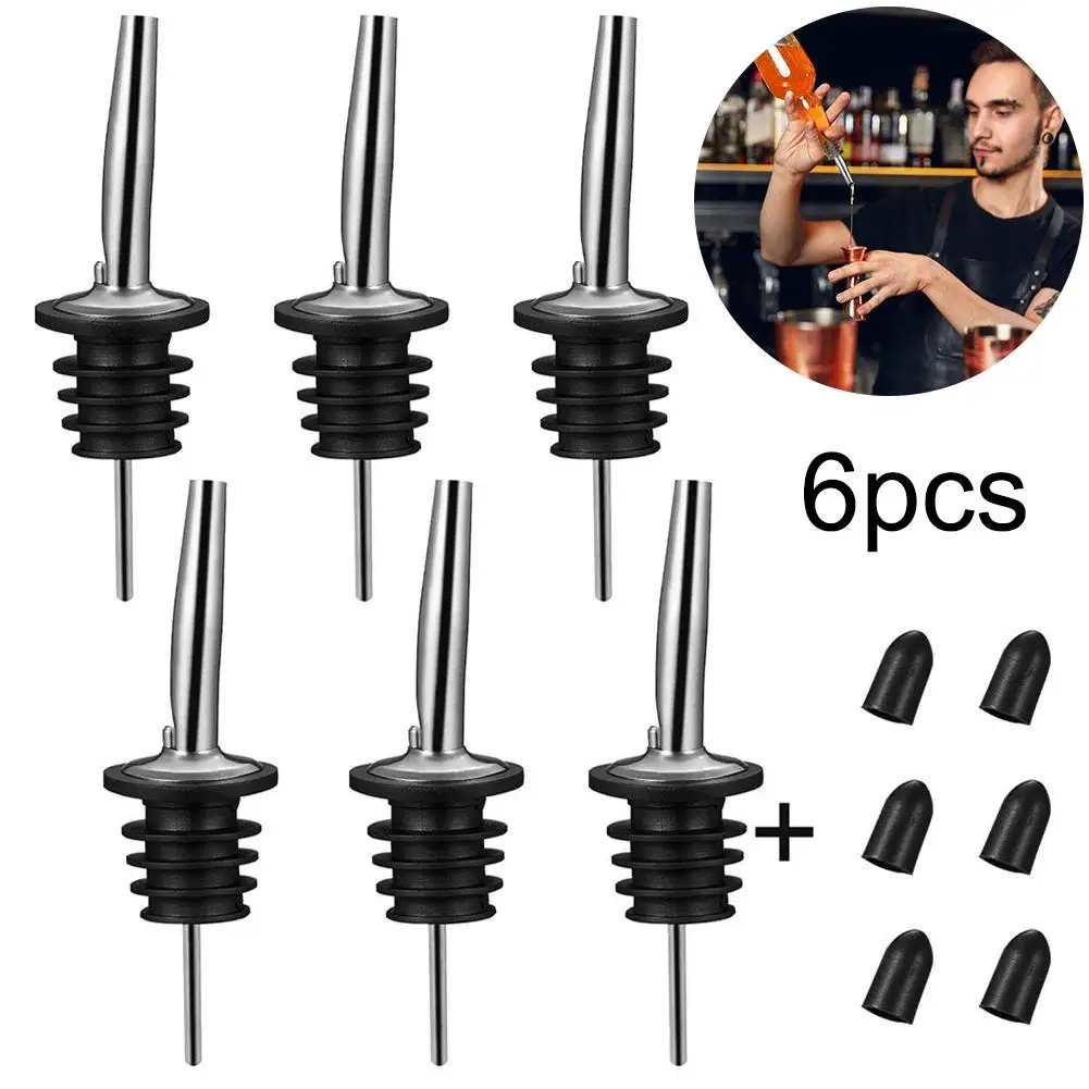 

6pcs Stainless Steel Wine Bottle Stopper Liquor Bottle Pourer Stopper Dispenser with Cap Stopper Barware Bar kitchen Accessories