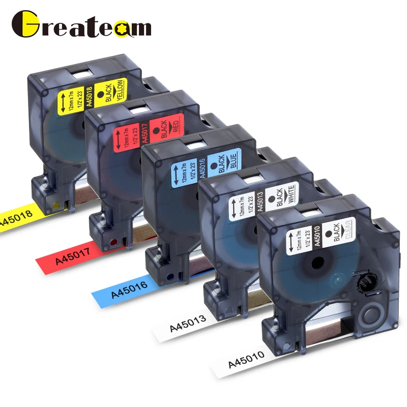 Greateam 5 шт. 45013 45010 совместимый с dymo D1 запечатанных лент для 45016 45017 45018 принтер Label
