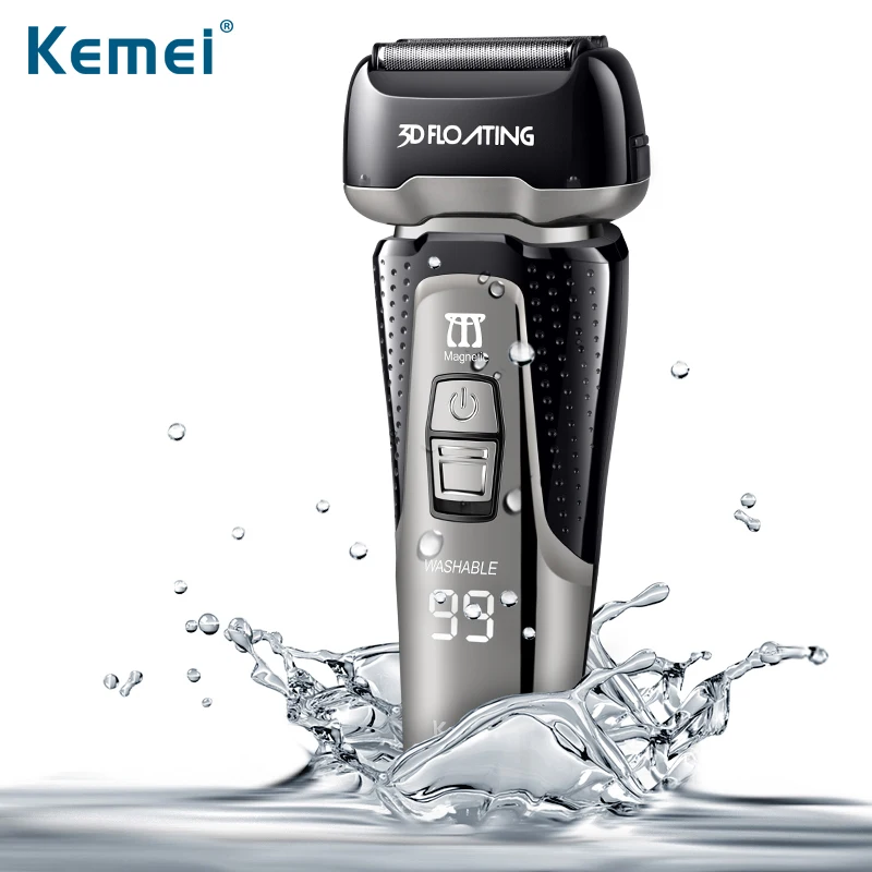 

Triple Blade Cutting System Fully Washable Shaver Intelligent LED Display Razor USB Rechargeable Shaver Kemei1531