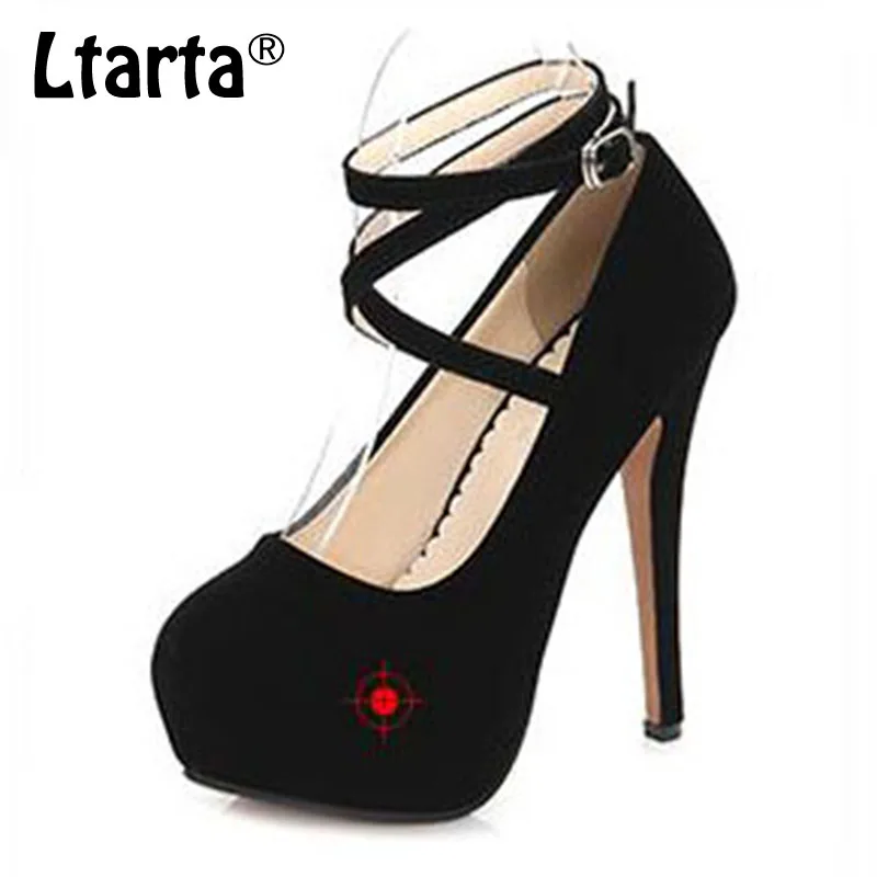 

2019 Classic Large size 35 46 Super High Round Toe Black Red Club Sexy Pumps Fashion Cross bandage Women 16cm Pumps WZ-y14-4