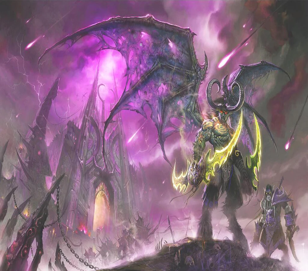 

Decorative wallpaper World of warcraft illidan wall paintings in the background