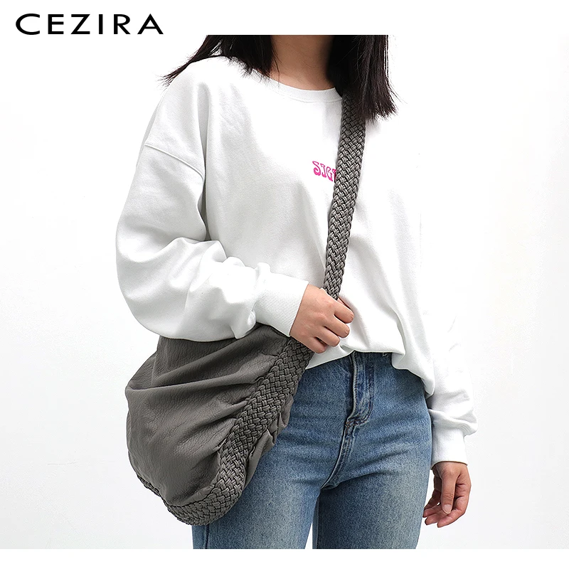  CEZIRA Big Soft Casual Women Bags Girl Wash PU Leather School Handbag Ladies Adjustable Woven Buckl - 33018773652