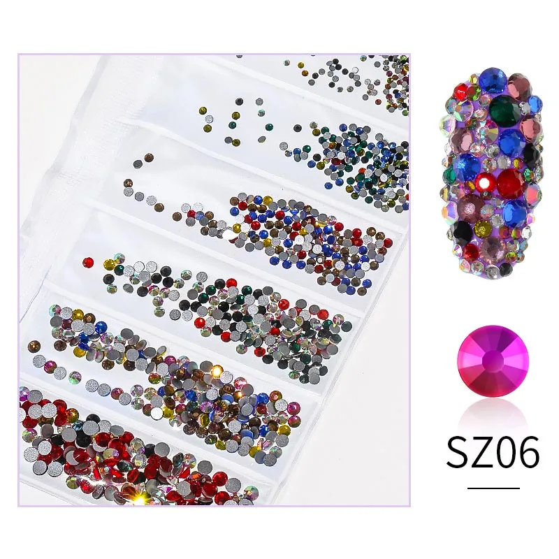 1300 шт многоразмерные Стразы для ногтей 3D украшения для ногтей Кристаллы ювелирные изделия Подвески перегородка смешанный размер для ногтей аксессуары - Цвет: SZ06