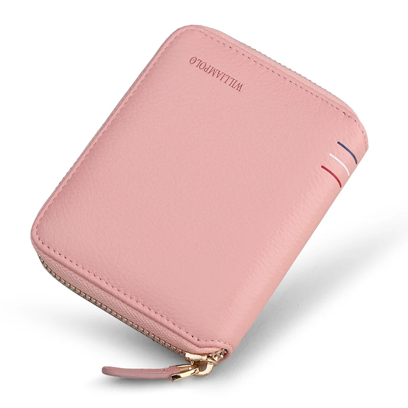 Брендовый мужской короткий мини кошелек на молнии, натуральная кожа, держатель для карт, маленький мужской бумажник - Цвет: pink