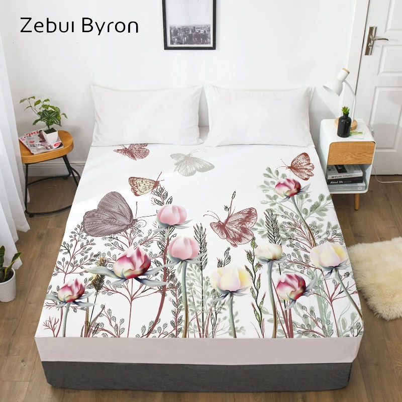 

3D HD Digital Print Custom Bed Sheet With Elastic,Fitted Sheet Twin/Full/Queen/King,Butterfly flowers Mattress Cover 150/160x200