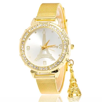 

2018 new crystal Eiffel Tower pendant dial stainless steel strap casual exquisite precision luxury high-end quartz watch