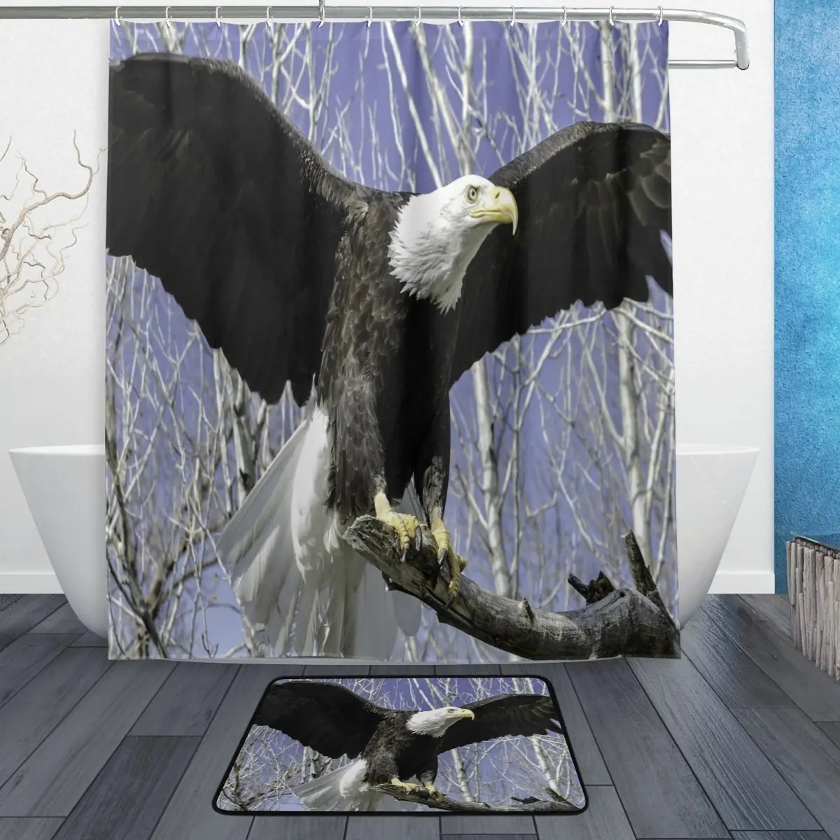Flying Bald Eagle on Tree Waterproof Polyester Fabric Shower Curtain