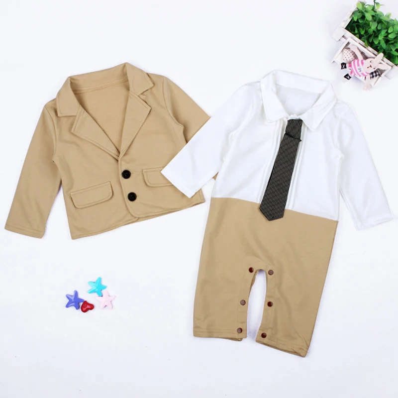 2 шт./3-24months/Демисезонный комплект одежды для новорожденных джентльмен Детские костюмы для малышей куртка для мальчиков + Комбинезоны для