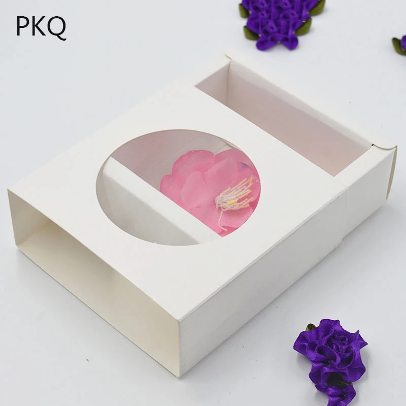

50pcs Craft Gift Boxes with window Drawer Kraft Paper Box Jewelry/Handicraft/Candy Storage Boxes Cardboard Packaging Box