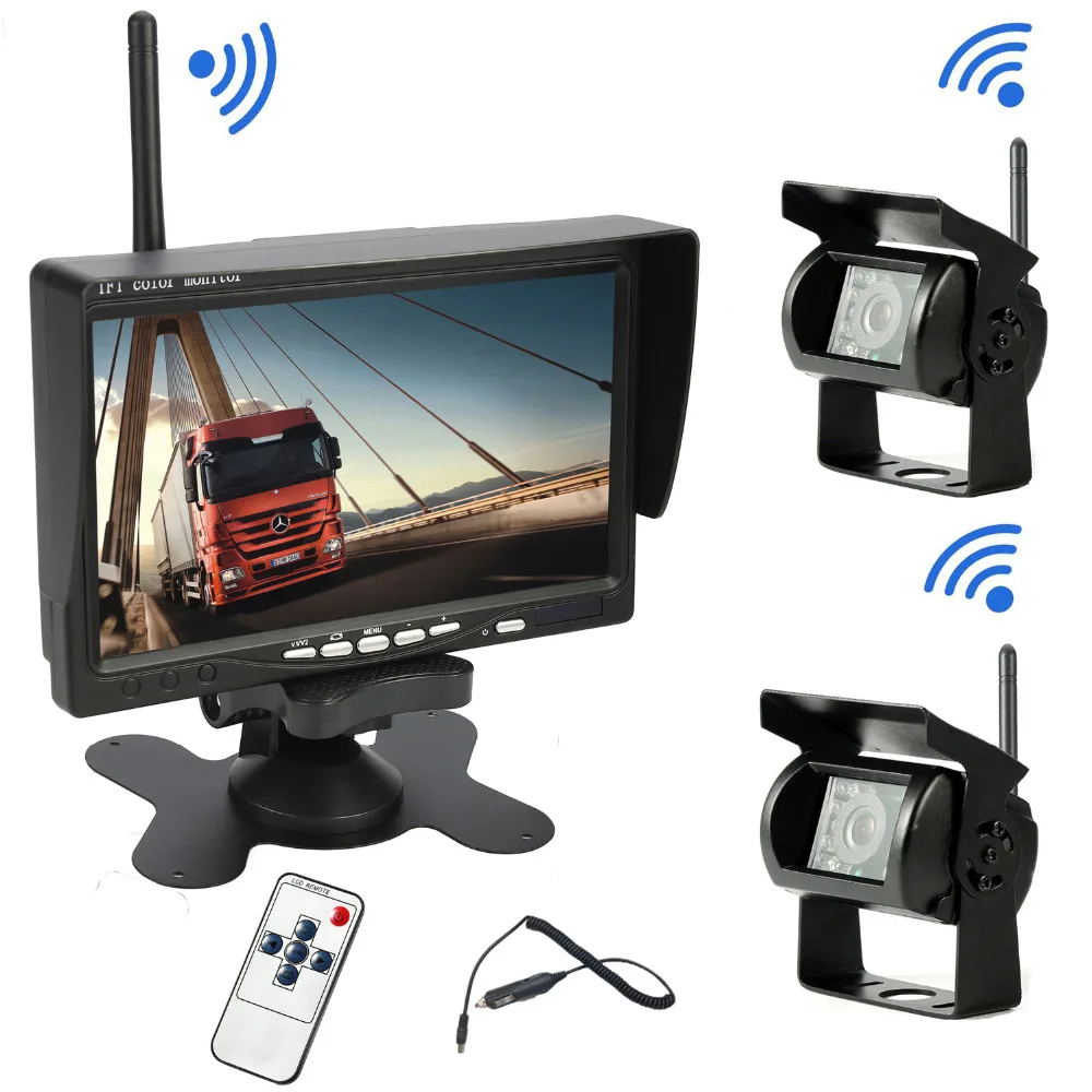 

Bnoia Dual Wireless car reverse reversing backup rear view camera for trucks bus Caravan Van Camper RV Trailer with Monitor