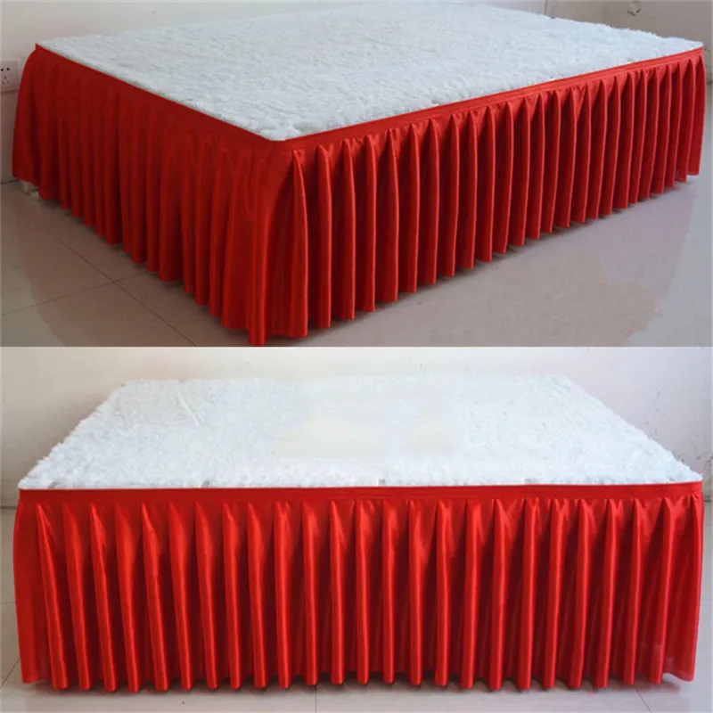 

Multicolor ice silk chiffon white color wedding table skirt party banquet stage table skirt for table cloth decoration