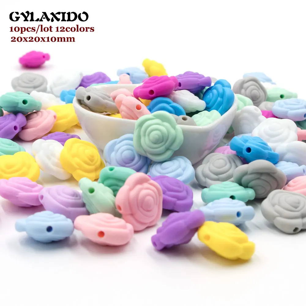 

10Pcs Rose Silicone Beads 20mm Mini Flower Teething Necklace Beads BPA Free Perle Silicone Dentition Baby Products Nursing Toys