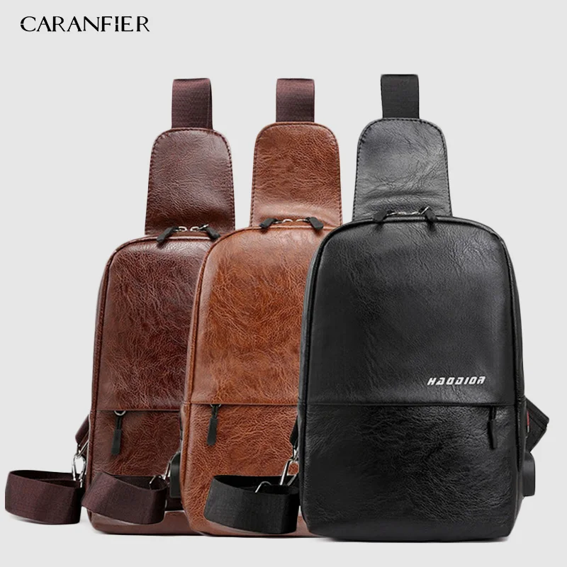 

CARANFIER 3PCS Mens Fashion Crossbody Bag Theftproof Rotatable Button Open Leather Chest Bags Men Shoulder Bags Chest Waist Pack