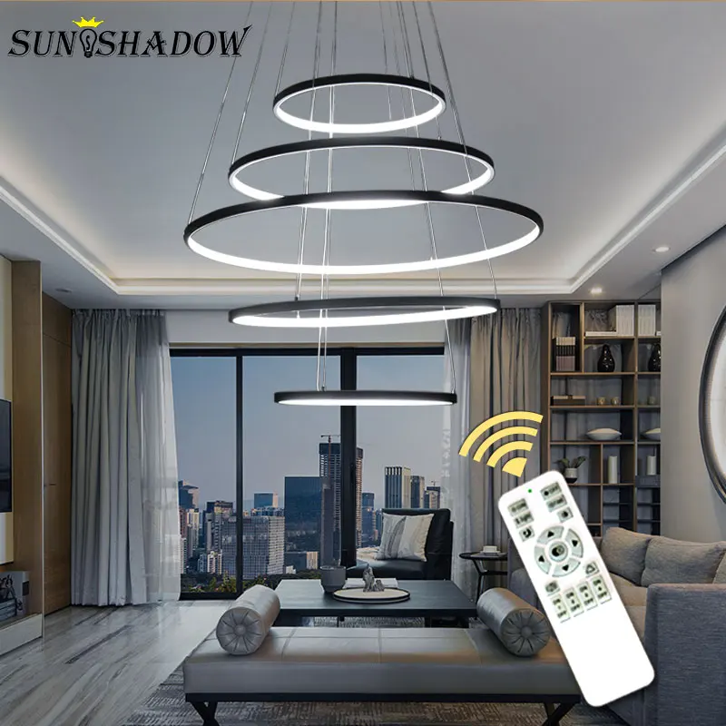 Candelabro Led moderno blanco y negro Rrings lámpara LED iluminación para la sala comedor cocina Hanglamp iluminación - 2
