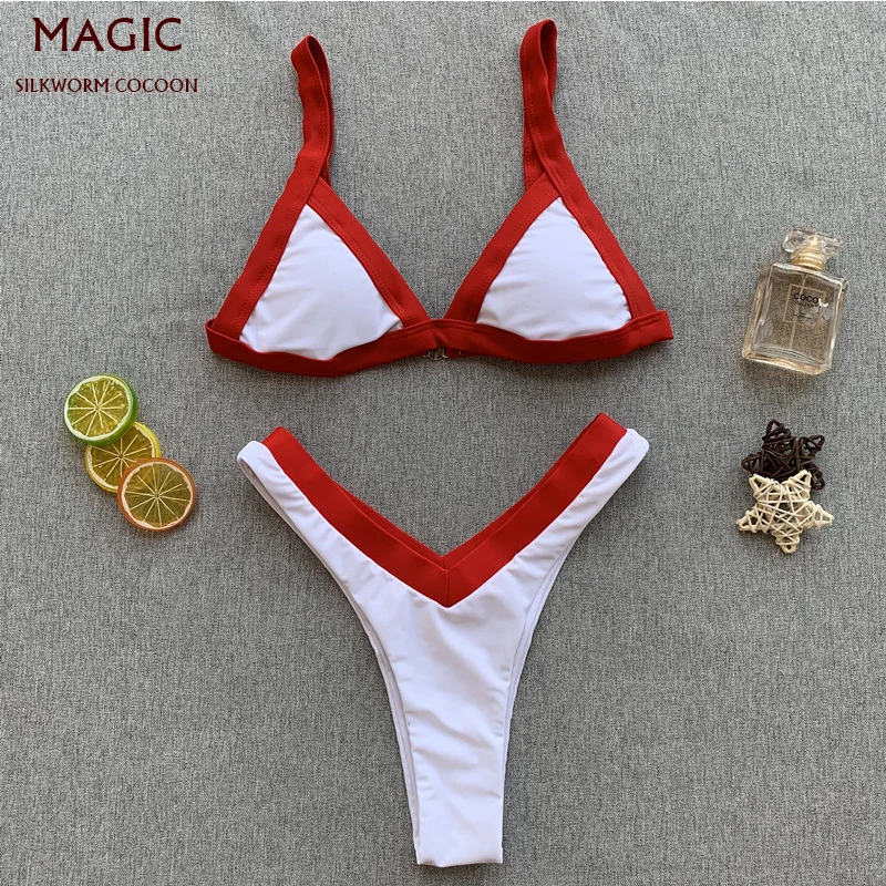 

Bright Color Stitching Swimwear Women Bikini Female Bathing Suit Sexy High Waist Beach Bikini Set Swimsuit Outside Swimming Suit