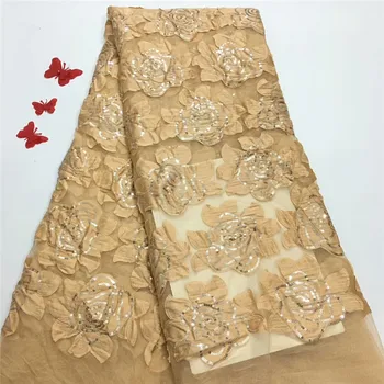 

2019 Nigerian Tulle Lace Fabric Fast Shipping African Lace Fabric For Wedding Embroidery Sequins 3D Appliques Lace rof65-1490
