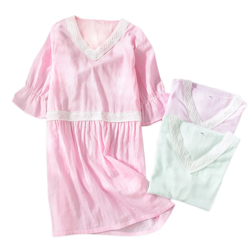 

kawaii summer nightdress women 100% cotton mandarin sleeve Korea sexy cute sleepdress women princess dress pyjamas nightgown