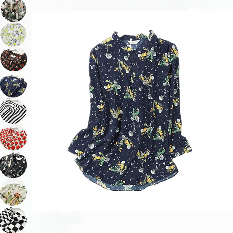 Женская Осенняя блуза из натурального шелка, Базовая рубашка из натурального шелка с длинным рукавом, топы с цветочным принтом, рубашки, шелковые блузки для женщин