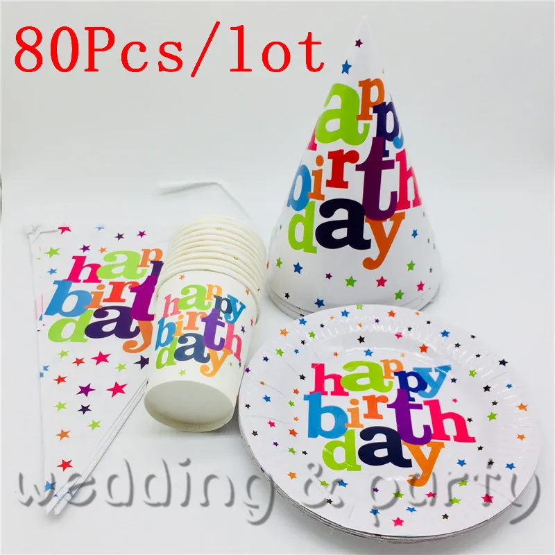 

80pcs Colored stars Theme Baby Happy Birthday Cartoon Party Decorations Kids Party Supplies Party Decoration