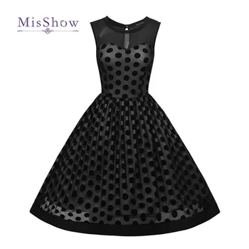

MisShow Audrey Hepburn 50s Summer Vintage Casual Dot Tulle Black Dresses Plus Size women Clothing Vestidos Party Dress
