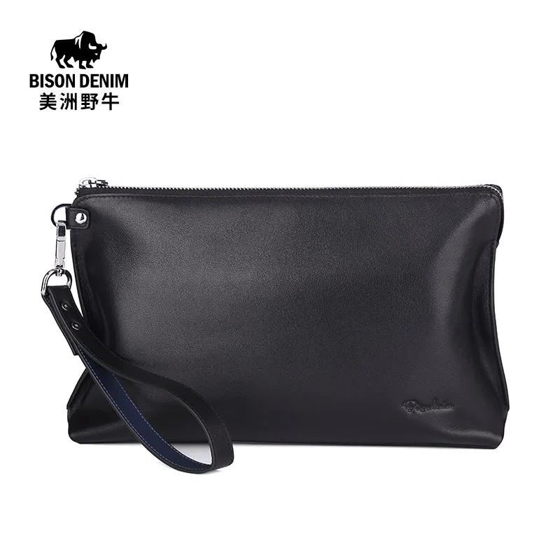 

BISON DENIM High Quality Men Clutch Bag Genuine Leather Business Handbags Large Capacity Men's Bag Cowhide Wallet Free Shipping