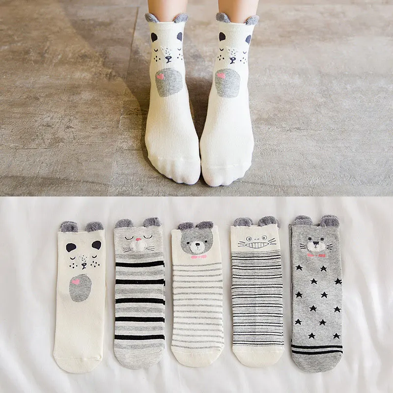 1 пара осень зима новый носки для девочек для женщин милый мультфильм животных в полоску хлопковые носки без пятки 5 цветов