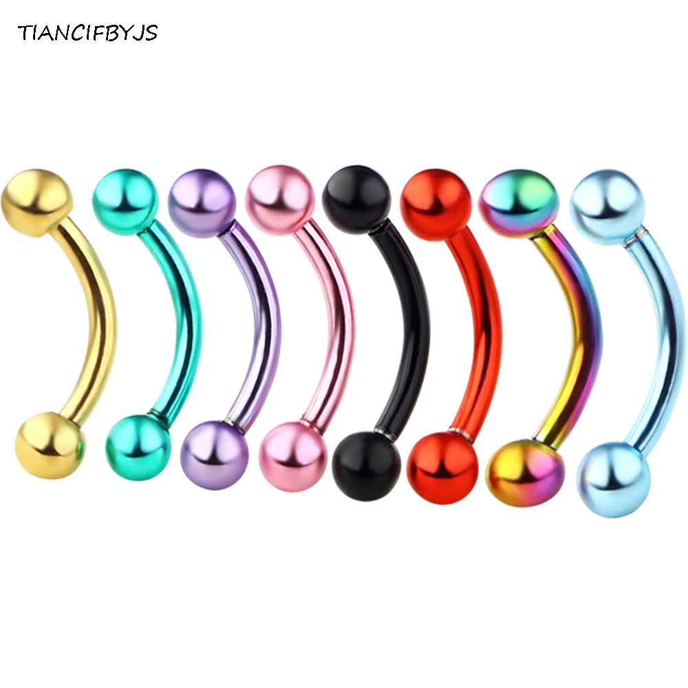 TIANCIFBYJS 100Pcs Stainless Steel Curved Banana Pircing Lip Barbell Ball Eyebrow Rings Body