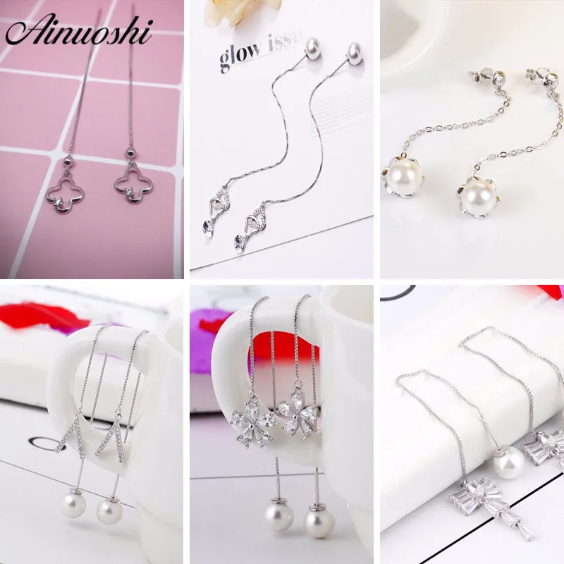 

IOGOU 6 Pairs Assorted Silver Earrings Simulated Pearl Silver Chain Drop Earrings Fine Dangle Earring Jewelry Gifts For Women