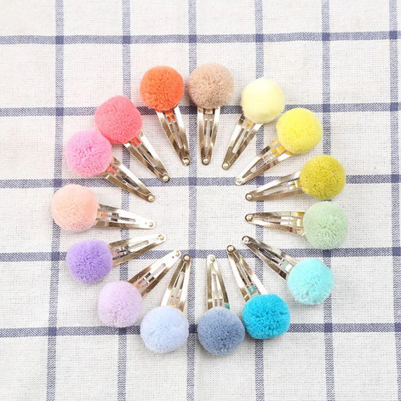 80pcs Handmade Pompom Hair Clip 2.5cm Pom Pom Snap Clips hair