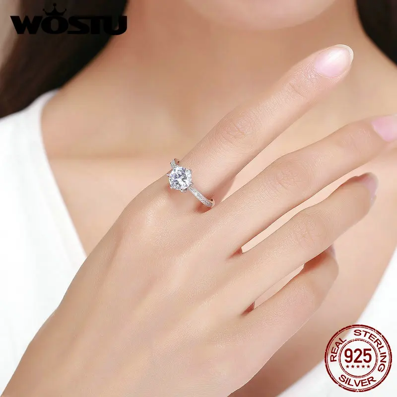 Женское кольцо на палец WOSTU из стерлингового серебра 925 пробы 3 карата AAAAA с