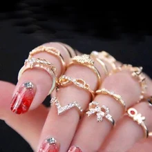 FAMSHIN 2016 New 1 Set 7 pcs Women’s Rhinestone Bowknot Knuckle Midi Mid Finger Tip Stacking Rings