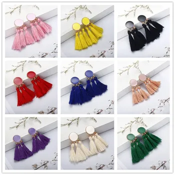 

2018 Brincos Bohemian Statement Tassel Earrings Round Drop Earrings for Women Wedding Long Fringed Earrings Jewelry Gift E0343