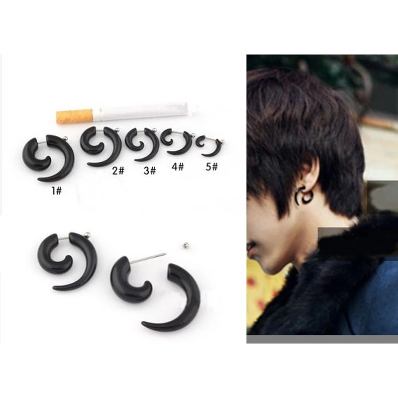 Hot 1Pair Cool Men Earrings Black Anti Allergy Punk Ear Stud Summer Style Stud Earrings Charms