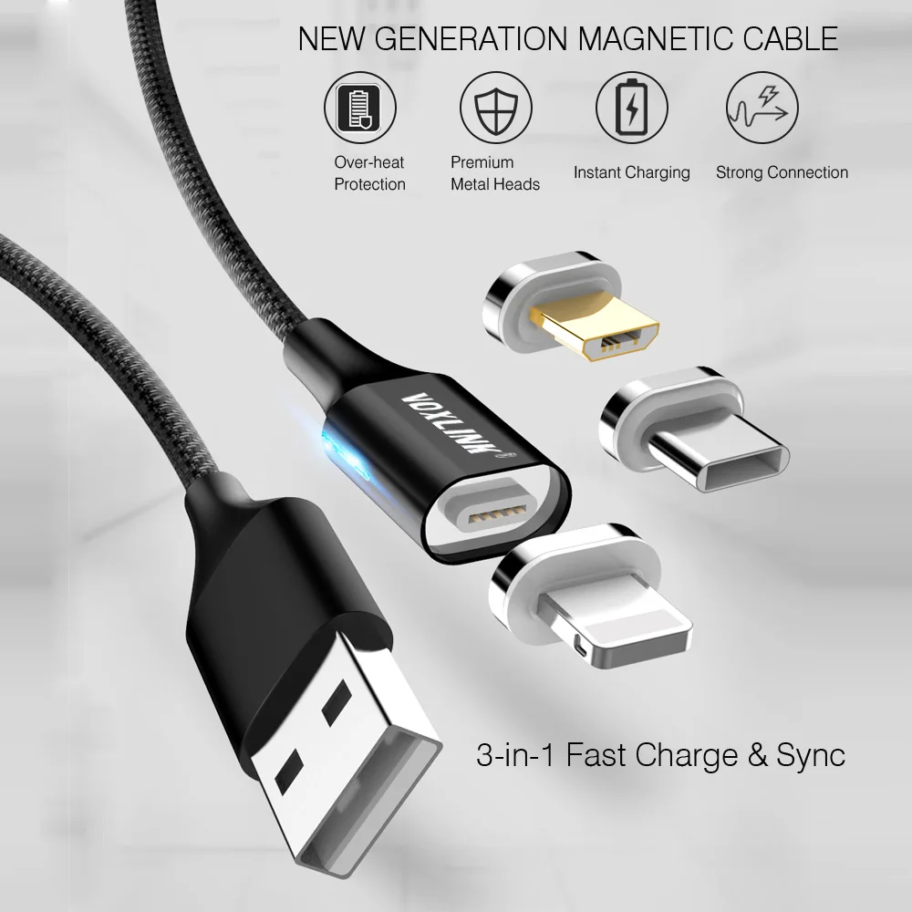 Магнитный кабель VOXLINK, Micro usb type C, адаптер для быстрой зарядки телефона, Microusb type-C, магнитное зарядное устройство usb c для iphone, samsung