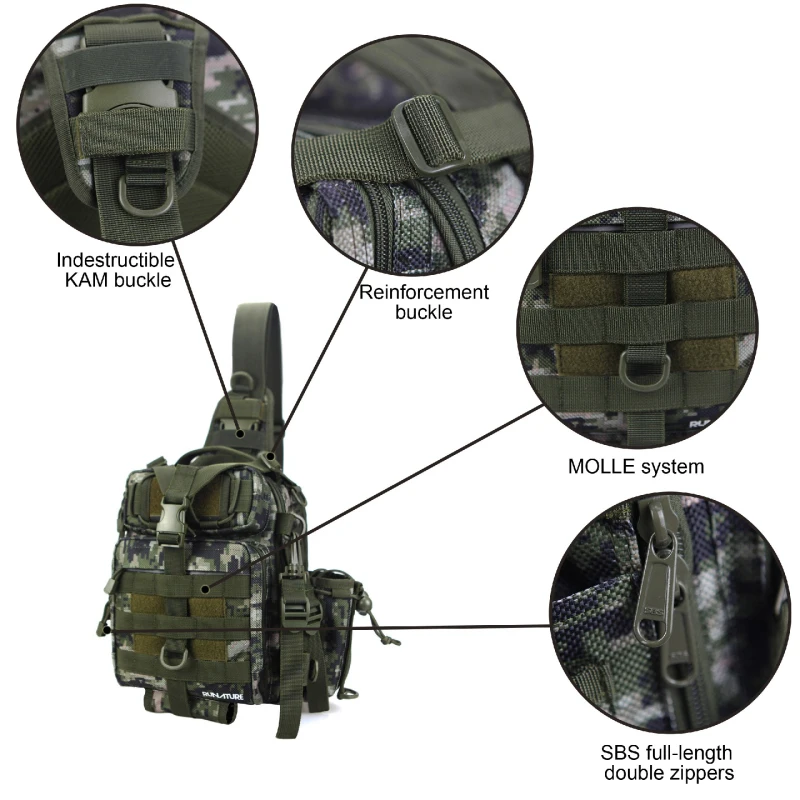 Runature, Водонепроницаемая спортивная сумка, уличный рюкзак, походная дорожная сумка, военный рюкзак, тактическая сумка, одно плечо, слинг, нагрудная сумка