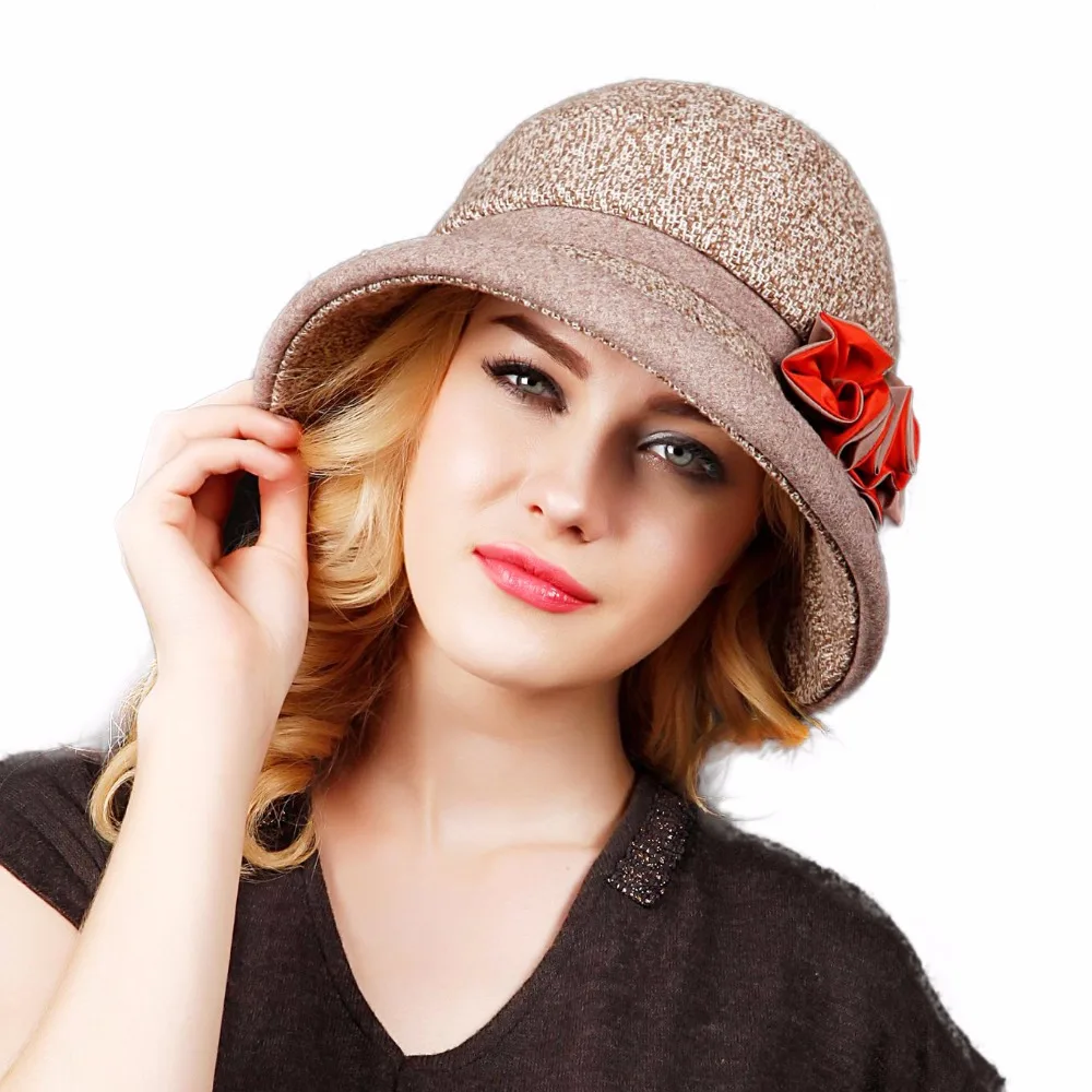 

Europe England Fall Winter Retro Women's Fedora Caps Bucket Hats For Woman Lady Wide Brim Wool Felt Flora Fedora Hat