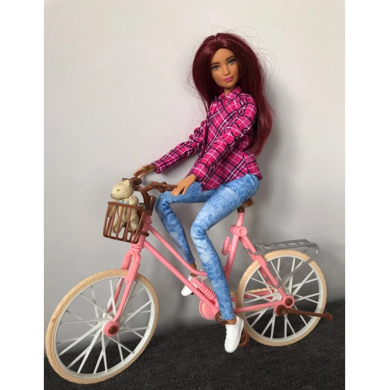 Plastic Pink Bicycle Fashion Detachable Bike +Basket +Helmet Girl Dolls