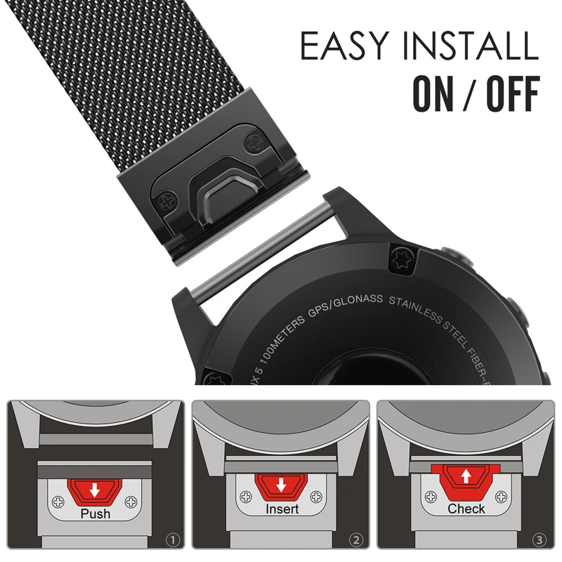 JKING 22 мм Quick Fit Fenix 5 из металла Нержавеющая сталь часы Группа ремешок для Garmin 5/5