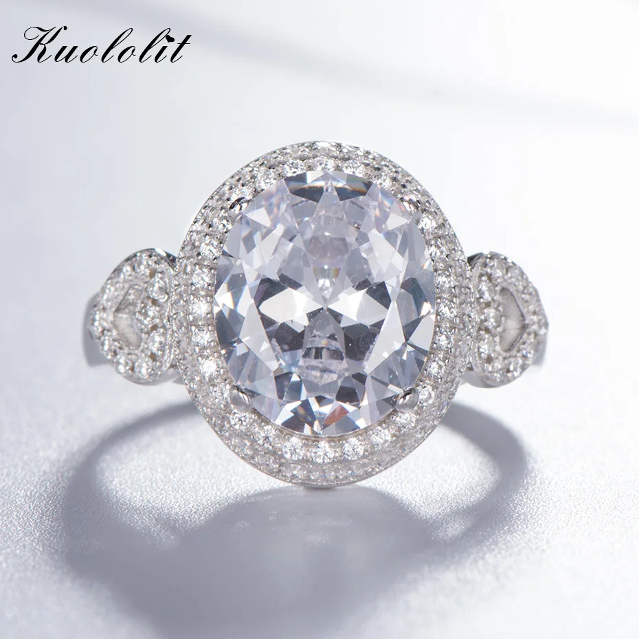 

Kuololit Luxury White Silver Zircon Rings For Women Lady Elegant Big AAA Zircon Oval Rhinestone Wedding Bridal Ring Jewelry 2019