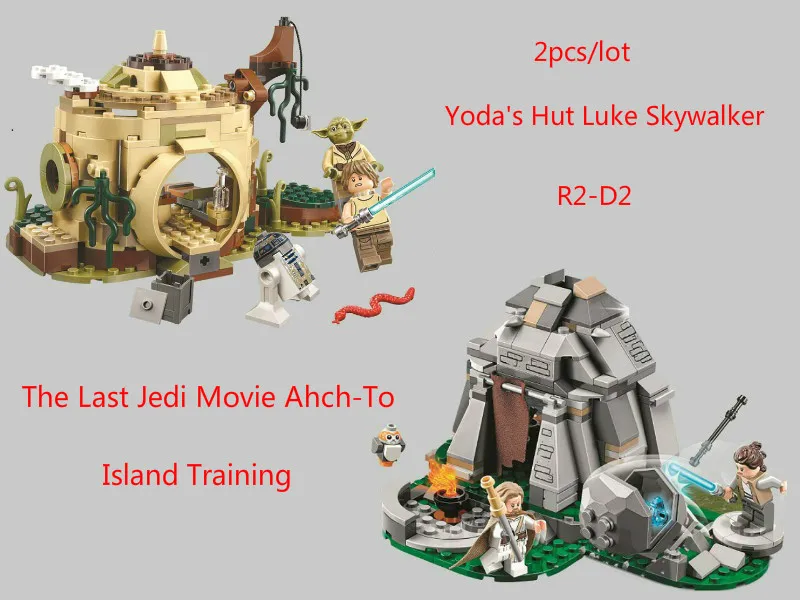 

2pcs/lot Star Toy Wars Series Yoda's Hut Luke Skywalker R2-D2 Building Block 494pcs Bricks Toys Compatible With StarWars