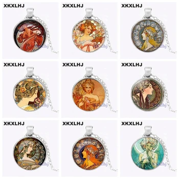 

XKXLHJ Wholesale Alphonse Mucha Necklace Alphonse Mucha Pendant Glass Dome Pendant Necklace