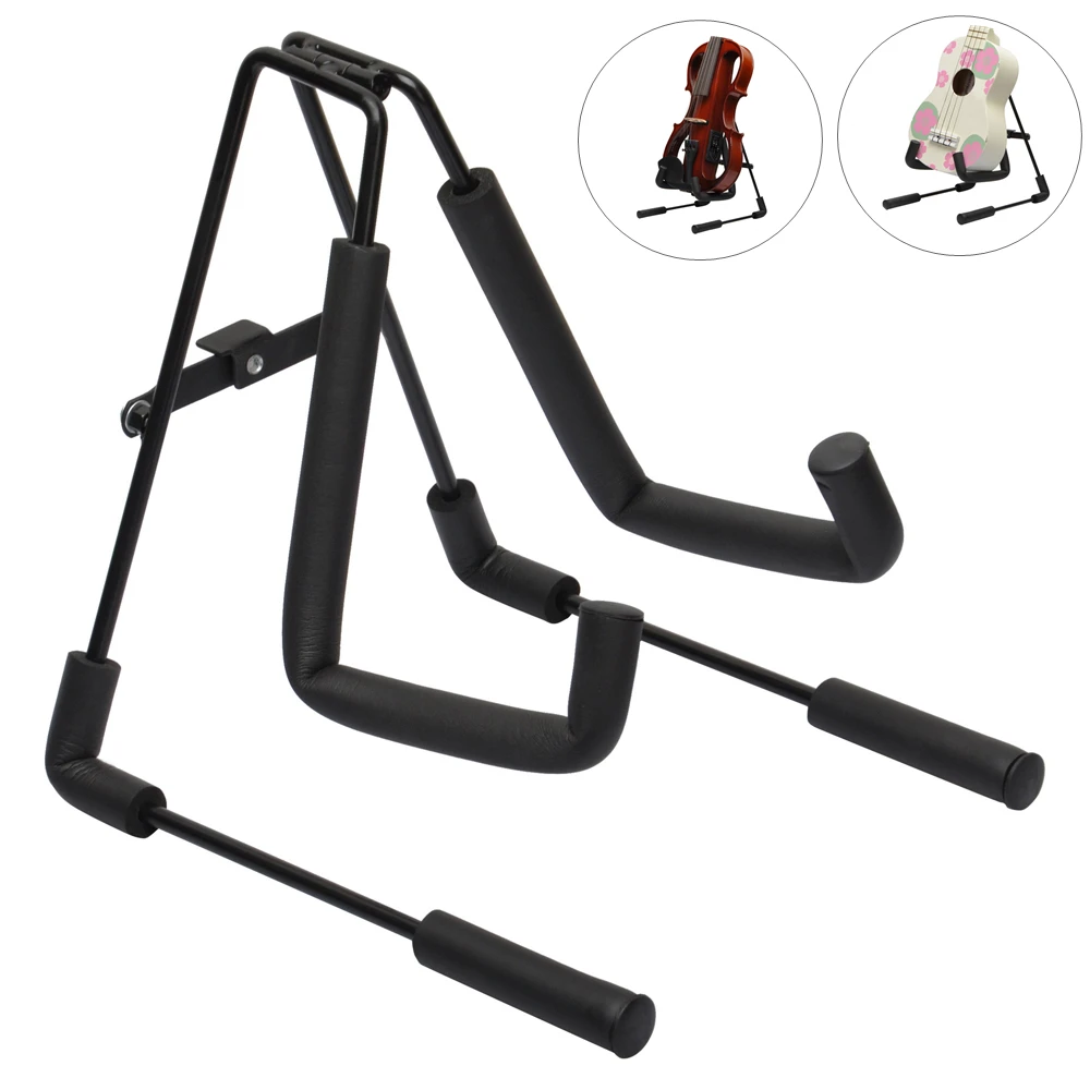 

High Quality Portable Durable Small Size Aluminum Alloy Folding Ukulele Violin Stand Soft Sponge String Instruments Holders