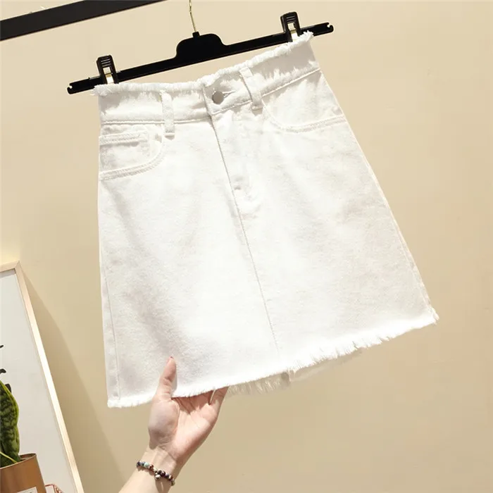 Женская джинсовая юбка размера плюс с завышенной талией новая весенняя летняя юбка большого размера повседневная короткая юбка трапециевидной формы Q61