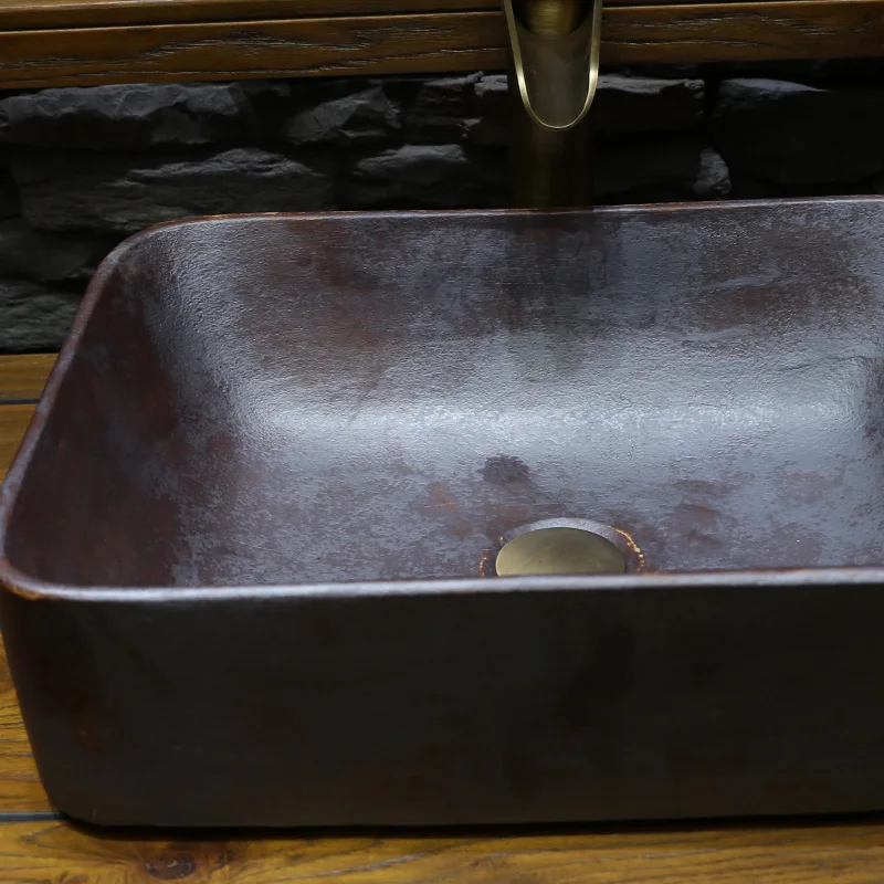 Rust grain vintage Europe Vintage Style China Handmade Lavabo Wash rectangle Artistic Bathroom Sink ceramic (13)