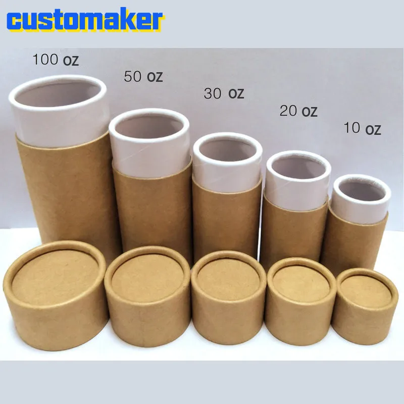 

50pcs custom LOGO Cardboard Tubes with Caps Kraft paper tube for essential oil 10-100OZ coffee Tube Container Holder for present