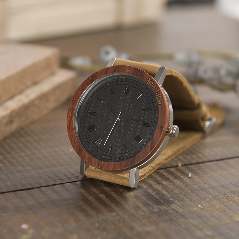 BOBO BIRD L-K06 Top Brand Designer Quartz Wristwatch Rome Number Dial Face Leather Strap Men's Watch OEM Clock for Men