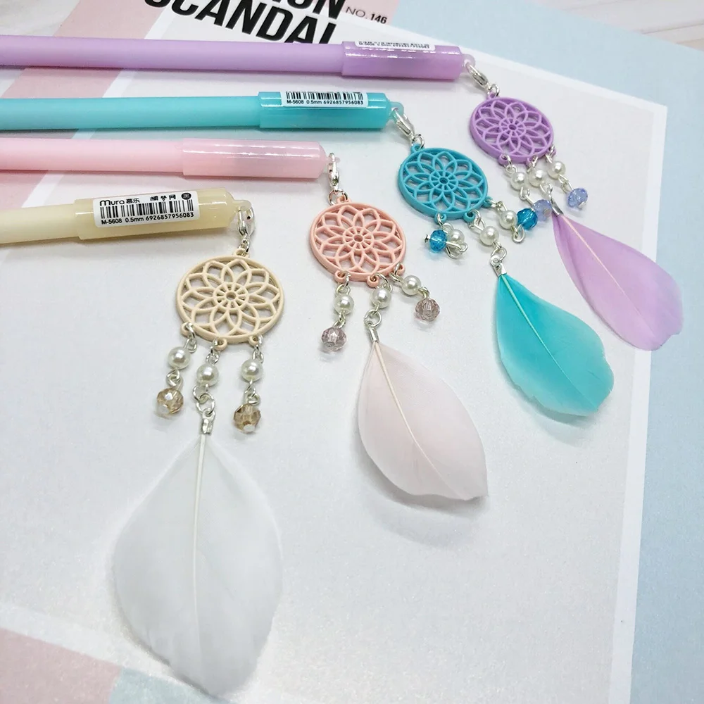 

2Pcs Cute Dreamcatcher Gel Pens Creative Feather Pens Kawaii Pendant Neutral Pen For Kids Gift School Office Supplies Stationery